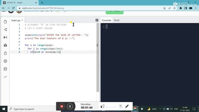 PYTHON PATTERN PROGRAM || PRINT * IN B SHAPE смотреть онлайн