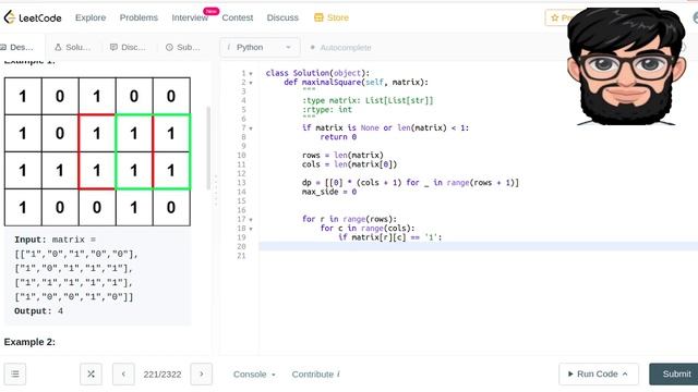 Leetcode Question 221 "Maximal Square" in Python смотреть онлайн