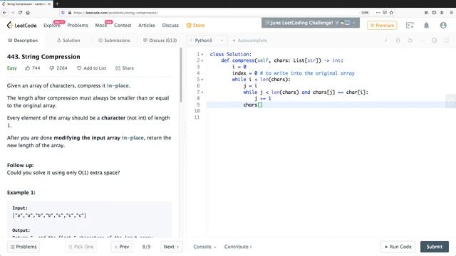 Leetcode 443: Run length encoding or string compression (Python3) смотреть онлайн