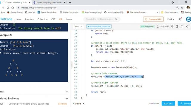 LintCode 177 Convert Sorted Array to Binary Search Tree With Minimal Height смотреть онлайн