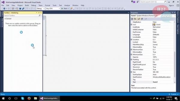 Create Windows Forms Application hello world c# visual studio