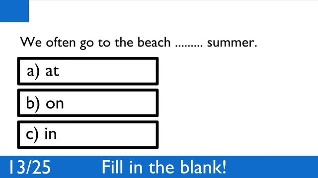 Prepositions at, in, on | Grammar test смотреть онлайн