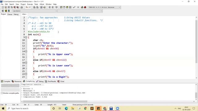 C Program-Upper case, lower case ,digit or special character смотреть онлайн