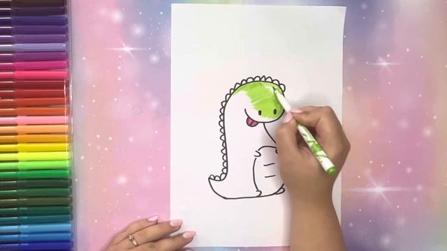 Как нарисовать милого динозаврика - how drawing cute dinosaur смотреть онлайн