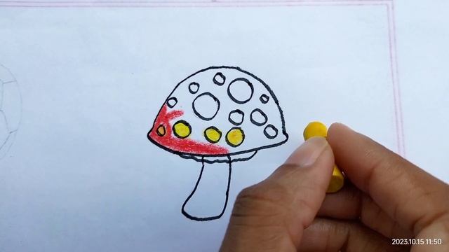 How To Draw And colour Mushroom ?? step by step For Kids. Vegetable Drawing Video For Kids. смотреть онлайн