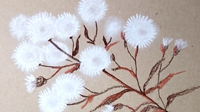 Белые пушистики. Рисунок сухоцветов пастельными карандашами на крафтовой бумаге. смотреть онлайн