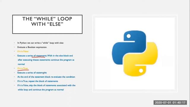Python (using else with while loop) Week 4 Lecture 7 (Part 2) смотреть онлайн