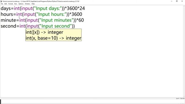 Program to find total number of second in a given time in python смотреть онлайн