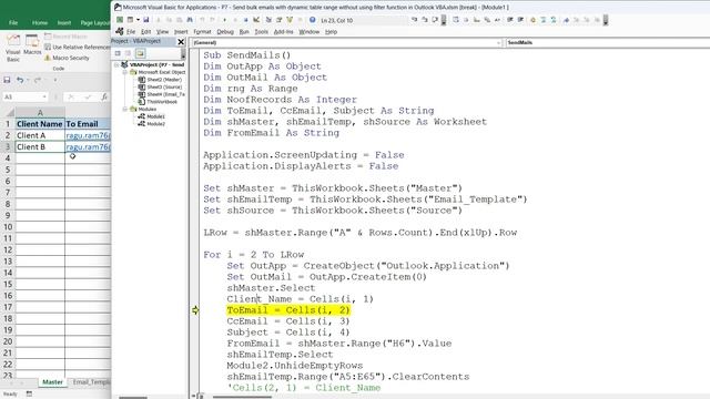 P7 - Send bulk emails with dynamic table range without using filter function in VBA | Kallanai YT смотреть онлайн