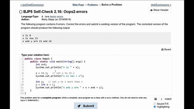 Java Practice-it | Primitive Data and Definite Loops | Self-Check 2.10: Oops2-errors смотреть онлайн