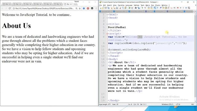 Replacing String Content | JavaScript -Hindi смотреть онлайн