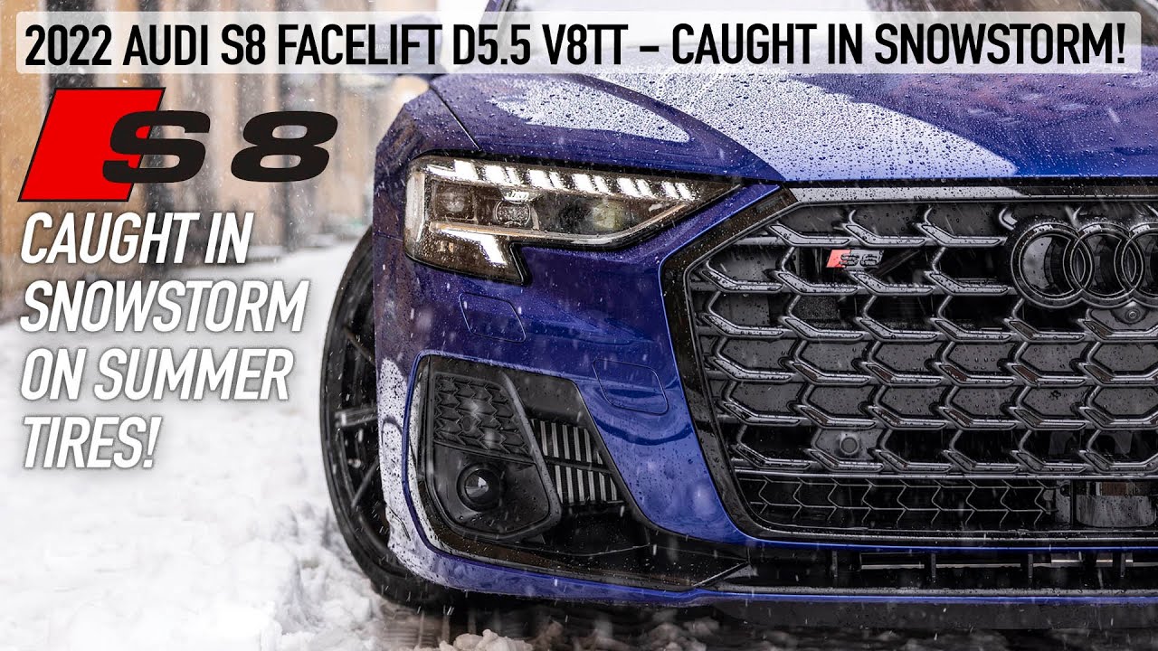 NEW 2022 AUDI S8 FACELIFT - CAUGHT IN A SNOWSTORM ON SUMMERTIRES - DETAILS OF THE LUXURY BEAST смотреть онлайн