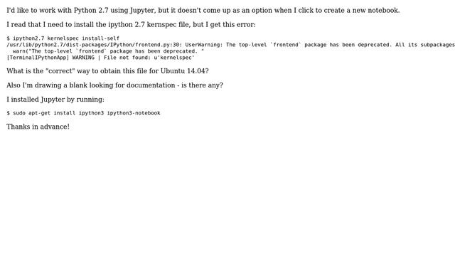 Ubuntu: Where to obtain ipython kernspec for Python 2.7 смотреть онлайн
