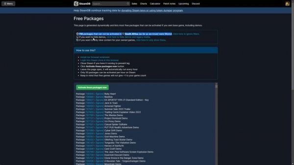 Mass activate free Steam Games | SteamDB Free Packages tool