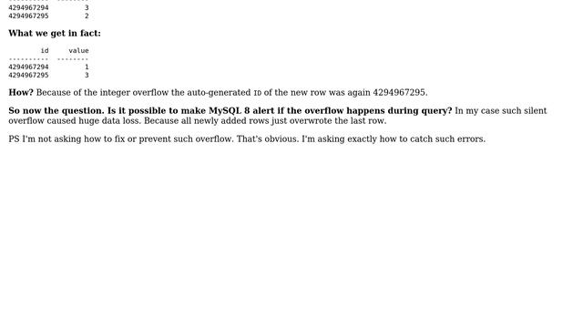 How to make MySQL 8 alert when integer overflow happens during INSERT ... ON DUPLICATE KEY? смотреть онлайн