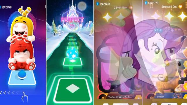 Oddbods Bubbles And Oddbods Fuse Vs Rainbow Dash Vs Among Us Vs Pikachu   Tiles Hop