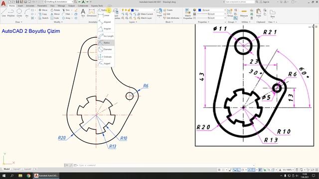 AutoCAD 2 boyutlu çizim örnekleri - 17 смотреть онлайн