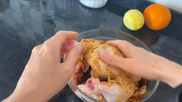 Whole chicken in orange sauce! Subtitles. ASMR смотреть онлайн
