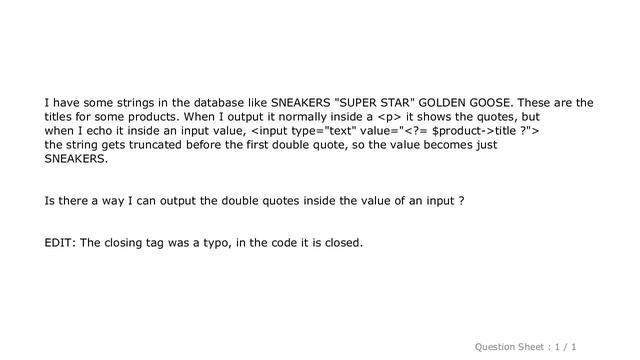 HTML : PHP: double quotes don't show in input value, but are shown in normal echo смотреть онлайн