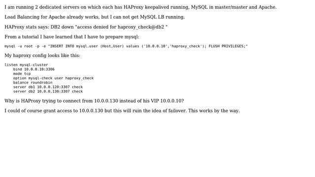 MySQL with HAProxy on same server - How to connect from VIP смотреть онлайн