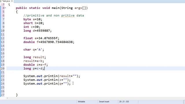 JAVA PROGRAMMING ON DATA TYPES-2 (BYTE,SHORT,INT,LONG,STRING,FLOAT,DOUBLE,CHAR,ARRAYS) смотреть онлайн