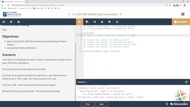 Python Institute lab 2.1.6.9 смотреть онлайн