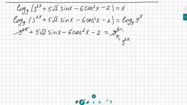 ЕГЭ номер 13 Как решать смешанное уравнение log9(3^2x+5корень(2)sinx-6cos^2(x)-2)=x Как решать ОДЗ смотреть онлайн