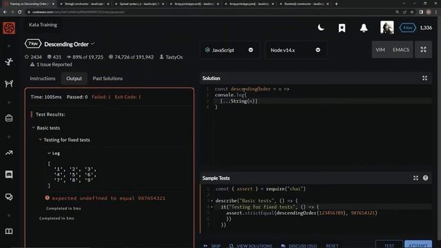 Codewars 7 kyu Descending Order Javascript смотреть онлайн