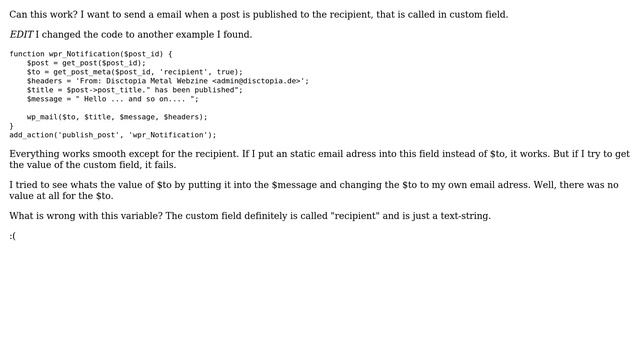 Wordpress: wp_mail - using a custom field value (2 Solutions!!) смотреть онлайн