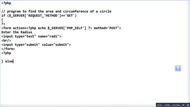 program to find the Area and Circumference of a circle in php смотреть онлайн