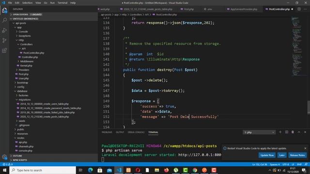 LARAVEL 8 CRUD API FOR BEGINNERS: Creating DELETE Endpoint смотреть онлайн