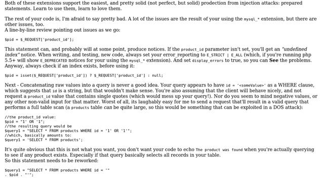 Code Review: Possible SQL injection vulnerability searching for a product by ID? (2 Solutions!!) смотреть онлайн