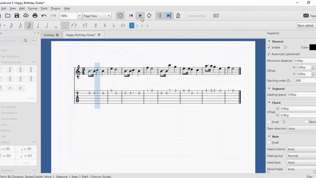 Happy Birthday On Guitar With Tablature In MuseScore