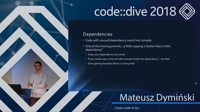 Clean code in Go - Mateusz Dymiński - code::dive 2018 смотреть онлайн