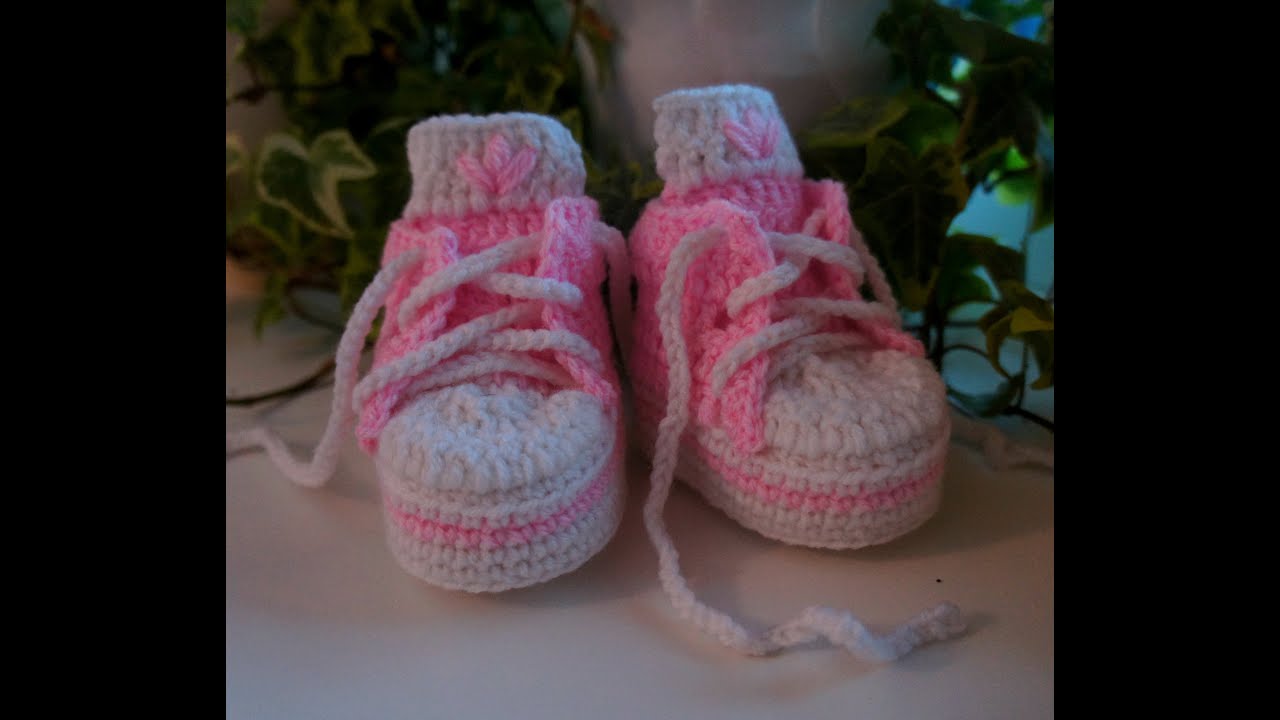 Вязаные крючком пинетки кеды 0-3 мес. для новорожденных смотреть онлайн