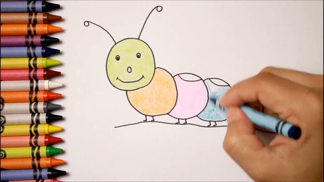 Learn Colors for Kids Drawing and Coloring Crayon Flower Caterpillar and Butterfly смотреть онлайн