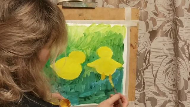 Рисование: "Цыплята на лужайке" смотреть онлайн