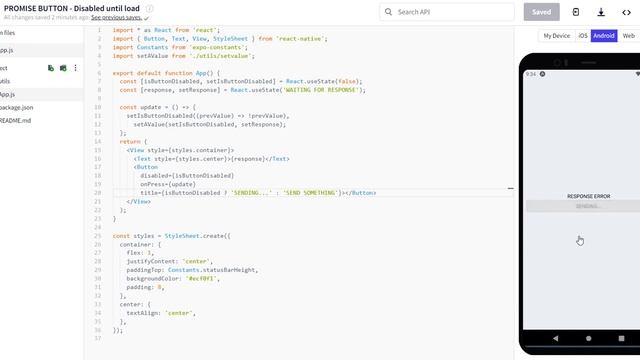 React Native - Expo response simulation with button disable / enable смотреть онлайн