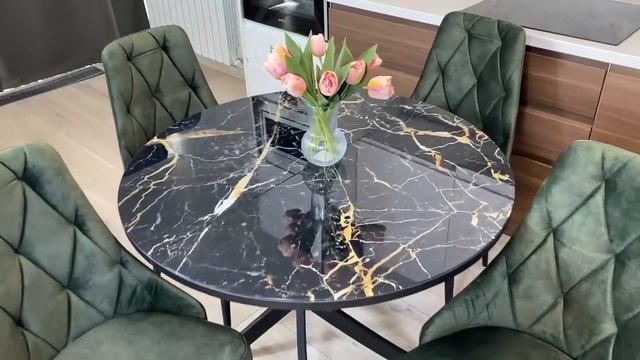 Раздвижной стол из каленого стекла ЧЕРНЫЙ МРАМОР и стулья ЛОНДОН смотреть онлайн