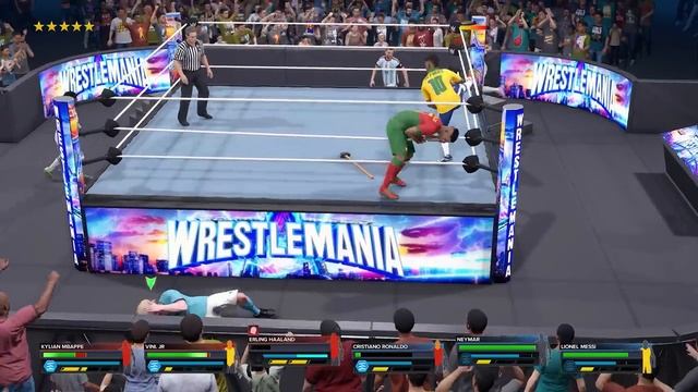 WWE 2K23 - Cristiano, Messi & Neymar Vs Haaland, Mbappe & Vinicius - Elimination