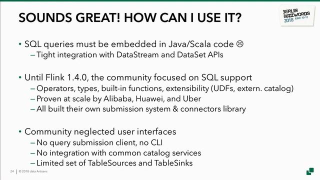 Berlin Buzzwords 2018: Fabian Hueske – Leverage the power and simplicity of SQL on Apache Flink смотреть онлайн