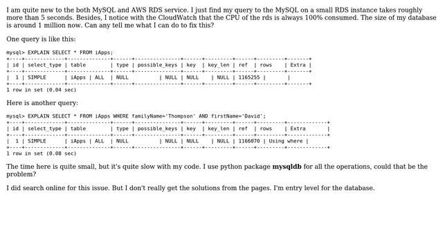 How to fix slow query of mysql on Amazon and CPU 100% on the small rds instance? смотреть онлайн