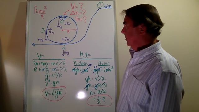 Physics problem: loop the loop. How fast must car go to complete the loop, and from what height? смотреть онлайн