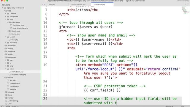 Logout Any User - Laravel, PHP and MySQL смотреть онлайн