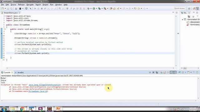 What will happen if we call terminal operation more than one time? | Streams in Java 8 смотреть онлайн