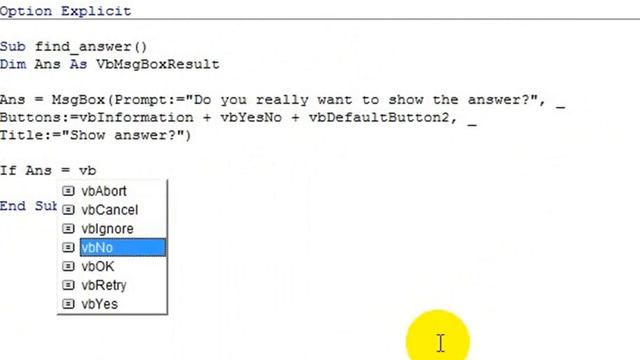 Excel VBA Macros | Messages and variables exercise | Using MSGBOX to ask whether to show answer смотреть онлайн