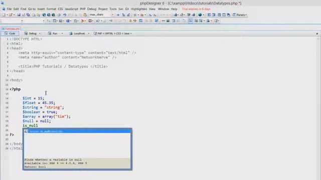 PHP Tutorial - 4 - Data Types смотреть онлайн