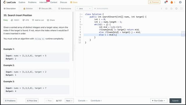 Leetcode 35: Search Insert Position | Java Solution смотреть онлайн