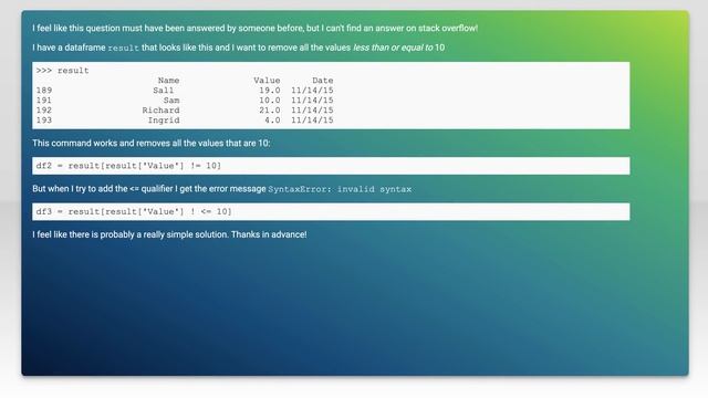 Remove rows in python less than a certain value смотреть онлайн