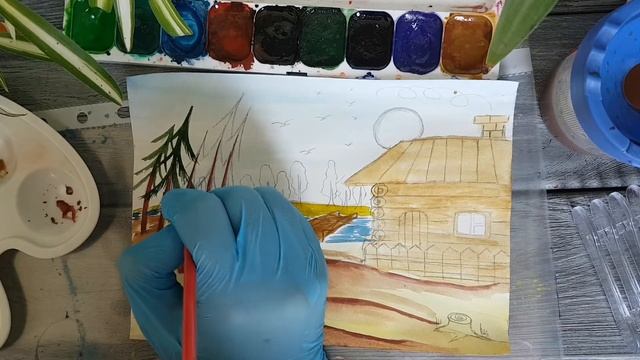 ?Как нарисовать осень в деревне ?. смотреть онлайн